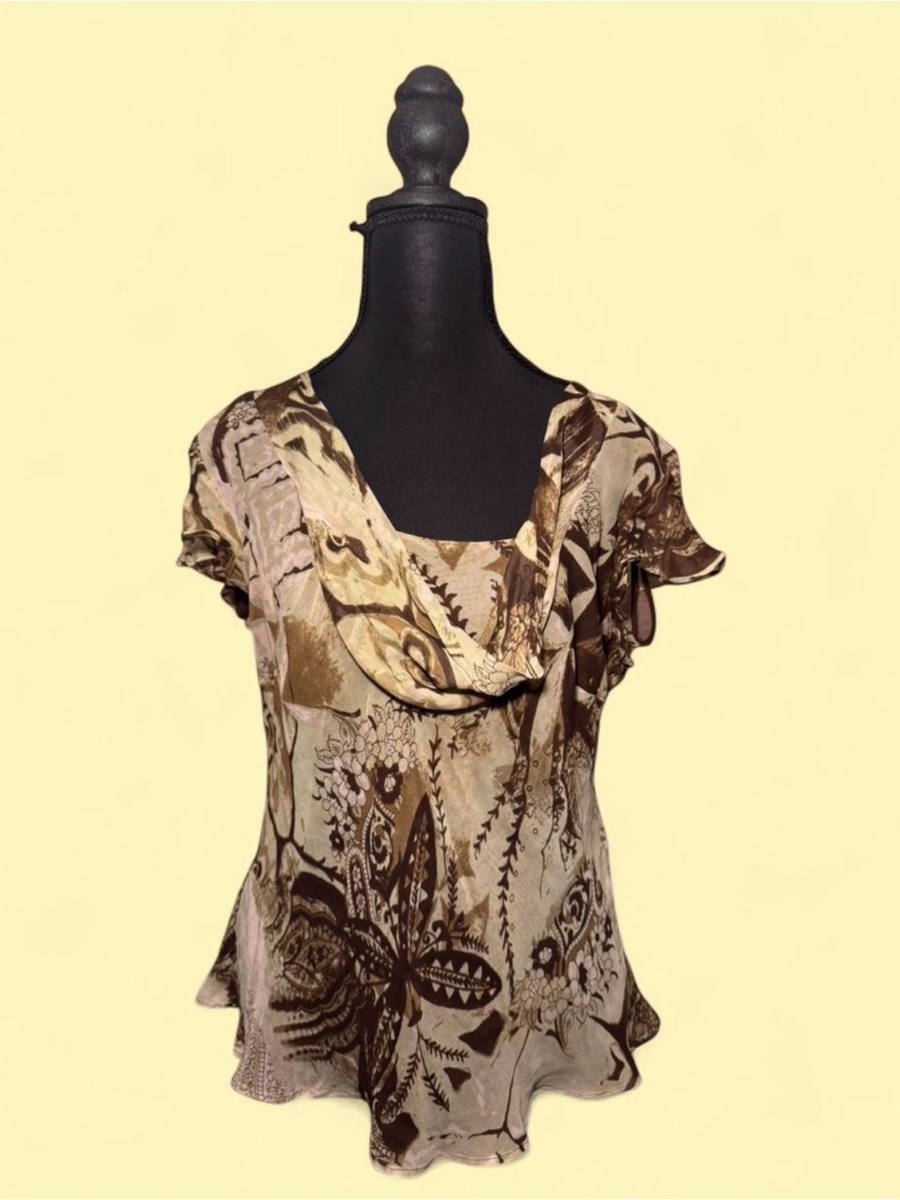 Signature by Robbie Bee Brown & Cream Floral Silk Top